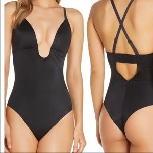 Suit Your Fancy Plunge Low-Back Thong Bodysuit